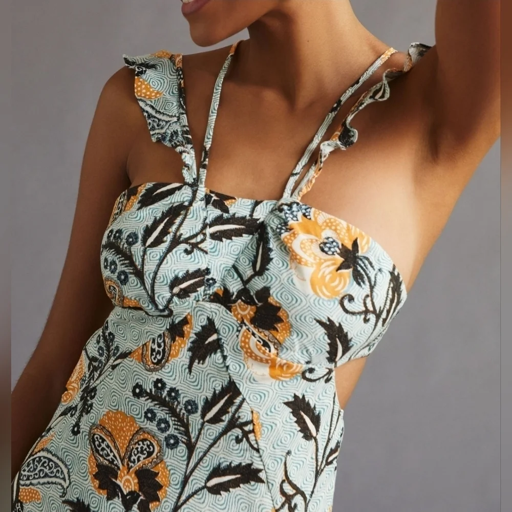 By Anthropologie Floral Sleeveless Halter Slim Midi Dress, Size 2, NWT